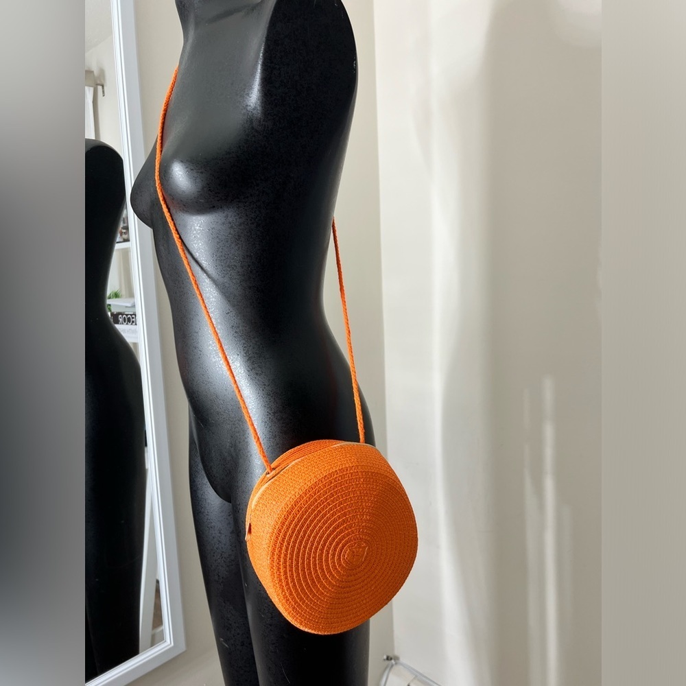 Orange Round Straw Crossbody Bag